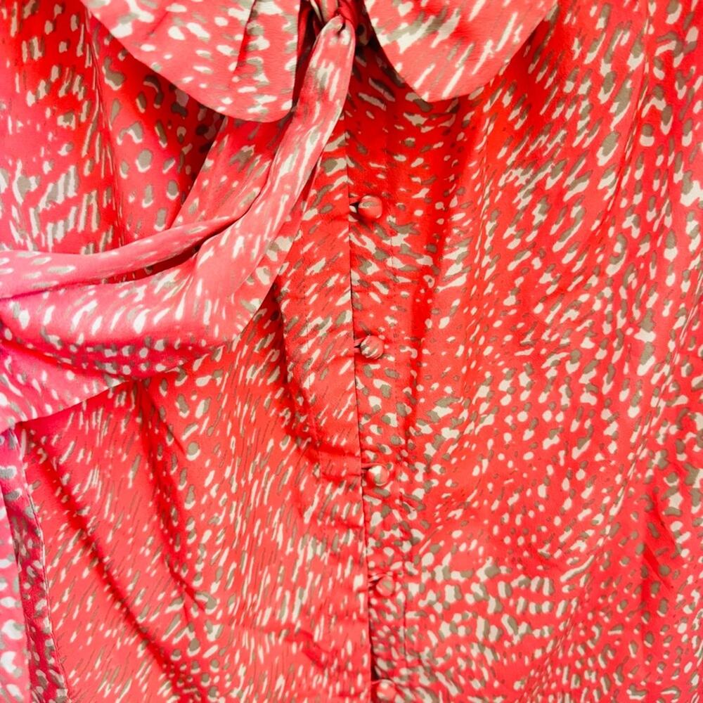 BANANA REPUBLIC Salmon Pink Cream Beige Print Neck Tie Button Tank Top Blouse S - Picture 9 of 14